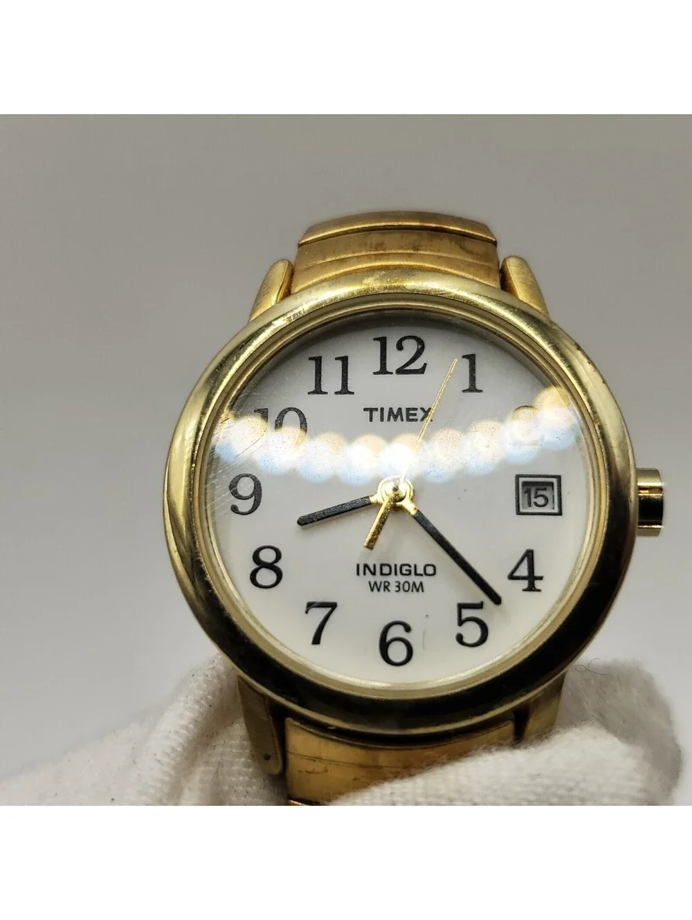Timex Indiglo Womens Watch 25mm Gold Tone Stretch Band Date Dial New Battery